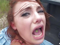 This hawt bitch with flawless ass is being screwed in her constricted pussy by a male with a big shlong while they staying outside in nature. The doxy is enjoying the fuck and that babe is unfathomable penetrated that babe scream of pleasure. The hawt redhead is close to a big orgasm now.