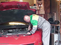 Those pair of chaps are looking forward to fixing the car when the hawt young teen walks into the garage and all of sudden instead of fixing the car they want to fit their cocks into the tight pussy of this teen. She is specially attracted to the bald stud as this babe walks off hand in hand to fuck them.